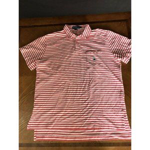 VINTAGE Polo Ralph Lauren Mens L Red Color Stripe Polo Shirt Pony CHEST POCKET 